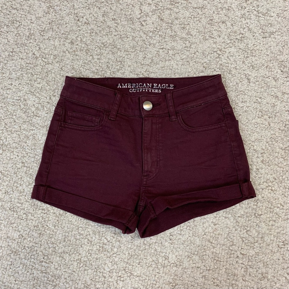 American Eagle Maroon Denim Shorts